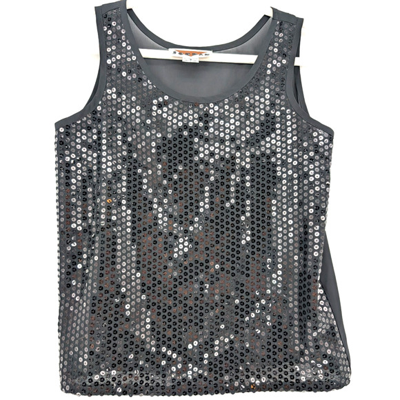 VTG 90s Black Sequin Sheer Sparkly Glam Dark Fairy Whimsigoth Chiffon Tank 8 - Picture 2 of 8